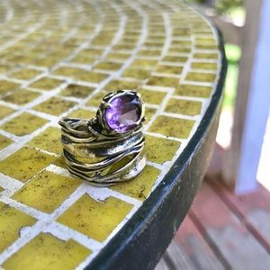 925 sterling silver vine with purple crystal ring